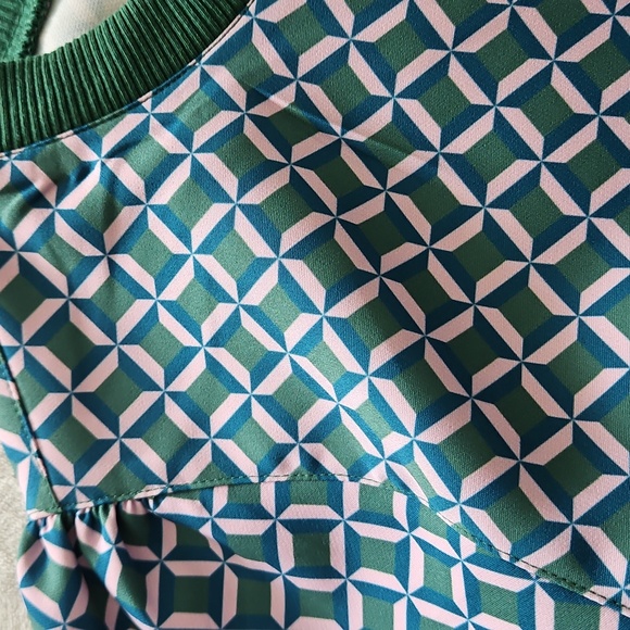 Addison Bay Long Sleeve Vine Dress: Geo Trelis- Green/Pink/Teal - Picture 12 of 15